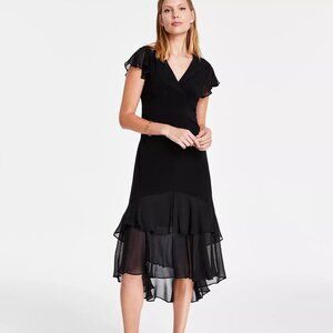 Tommy Hilfiger Black Chiffon High Low Midi Dress Size 4 NWT Office Career Party